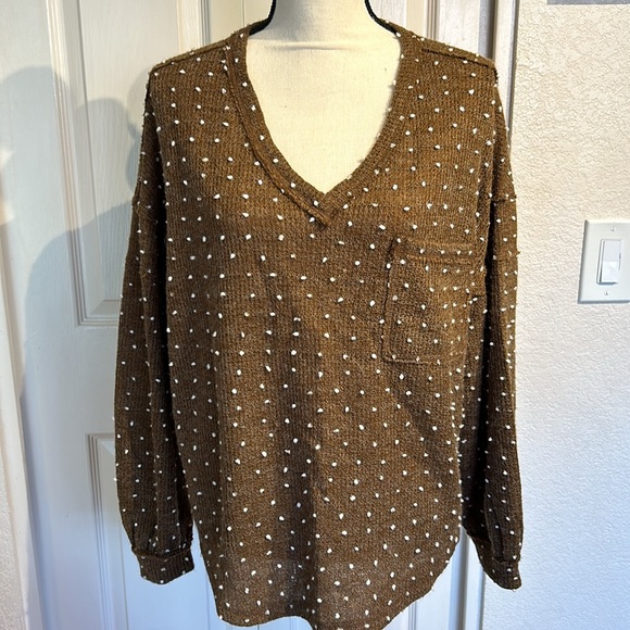 Flower and Feather Brown Polka Dot Sweater - Picture 2 of 6